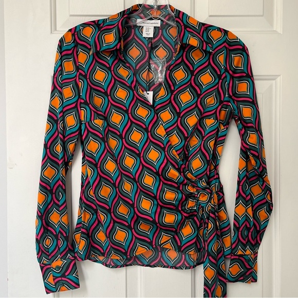 NWT Cupcakes and Cashmere Multicolour Geo Print Wrap Blouse XS - Picture 2 of 14
